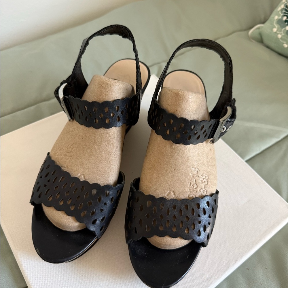 Franco Sarto Black Laser-Cut Espadrille Slingback Sandals